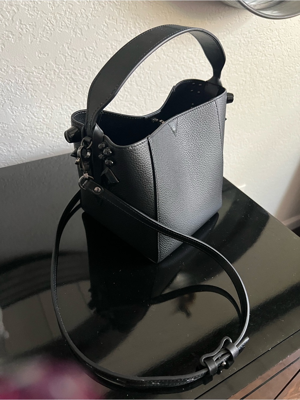 Christian Louboutin Black Pebbled Leather Shoulder Bucket Bag